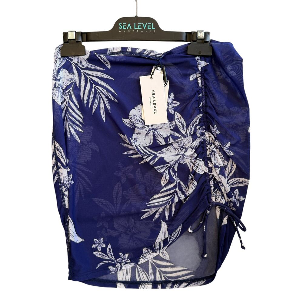 NWT SEA LEVEL AUSTRALIA DRAWSTRING MINI MESH SKIRT SMALL NAVY FLORAL